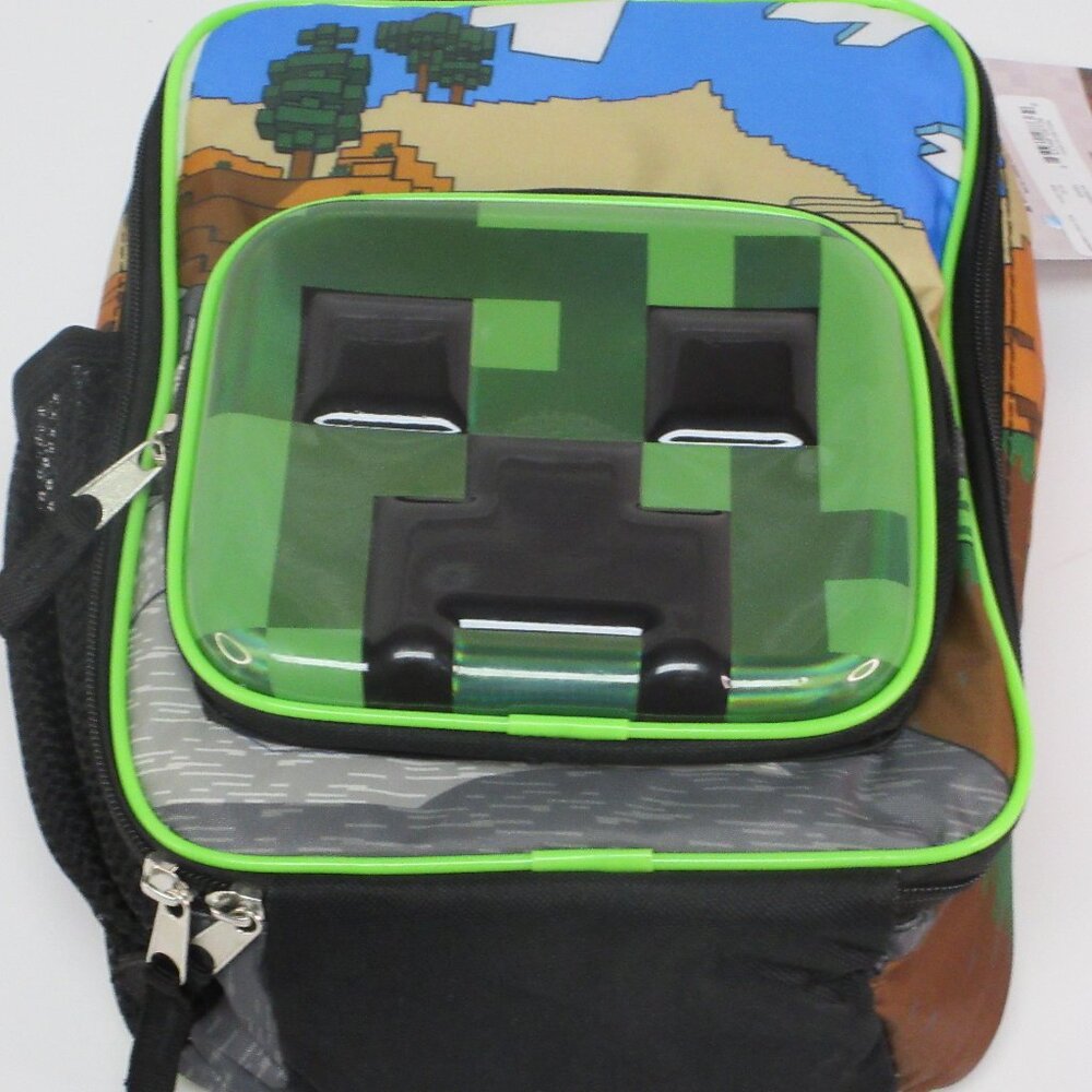 Minecraft Creeper Reusable Kids Insulated Lunch Bag W/ Mesh Water Bottle Pocket